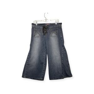 Vintage Y2K Z. Cavaricci wide leg goucho jeans with leather tie waist, size 9